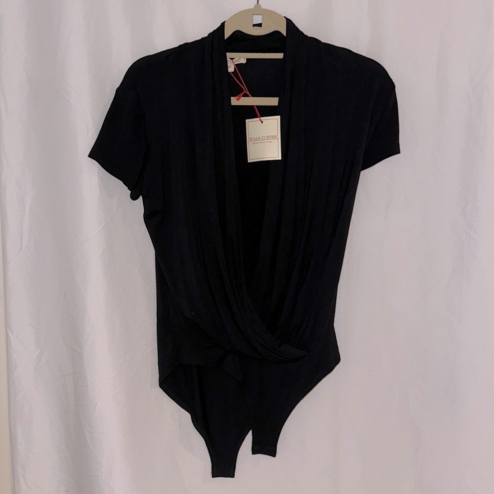 NWT Black Short Sleeve Cowl Neck Bodysuit